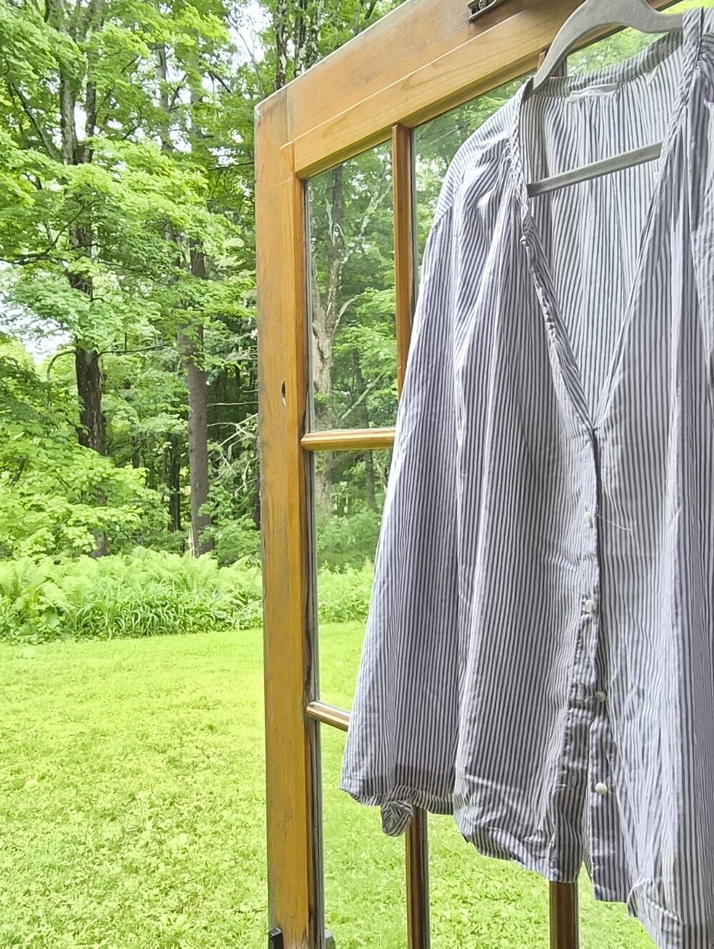 DÔEN Jonie Grey Stripe Cotton Gauze Peasant Blouse XXL Prairie Top - Picture 5 of 6